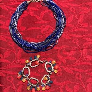 Stunning Blue Multi-Strand Necklace with Bonus Bracelet